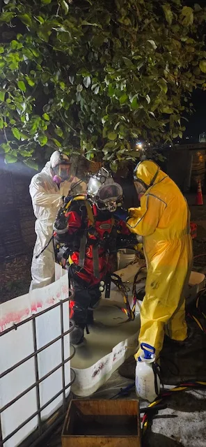 Fraser Burrard diver suiting up for an underwater grouting job